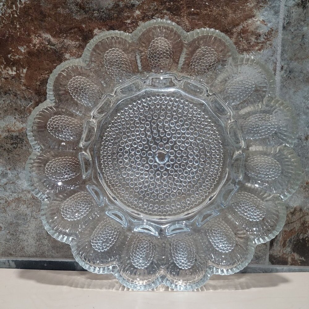 Vintage Indiana Hobnail Glass Deviled Egg Platter Relish Tray